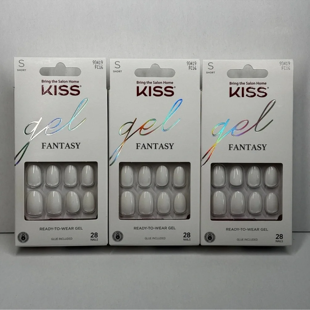 Kiss Gel Fantasy Press On Nails Short FC16 WHITE 93419 Lot Of 3 Pack